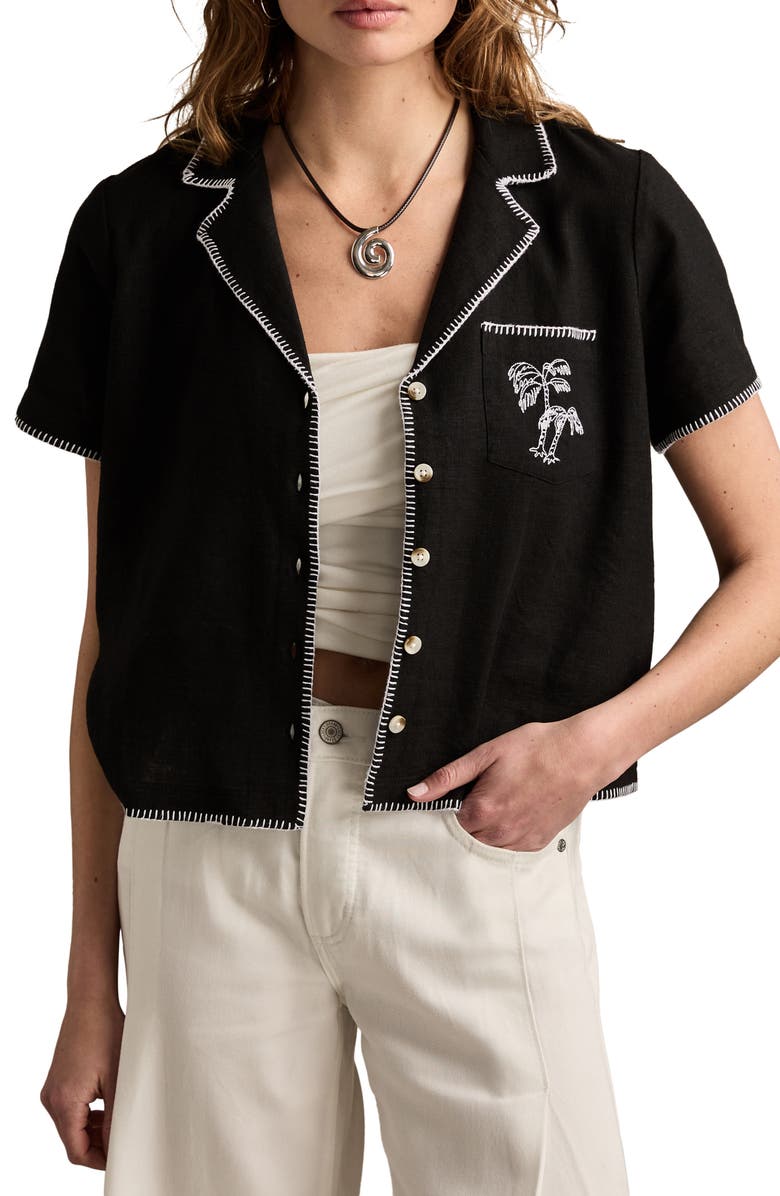 Lucky Brand Beach Embroidered Linen Blend Camp Shirt, Main, color, 