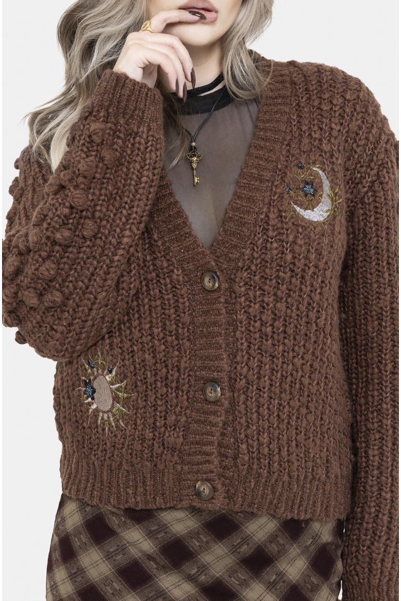 Isla Chunky Embroidered Knit Cardigan, Alternate, color, Brown