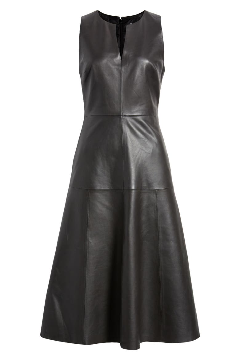 A-Line Leather Dress, Alternate, color, BLACK