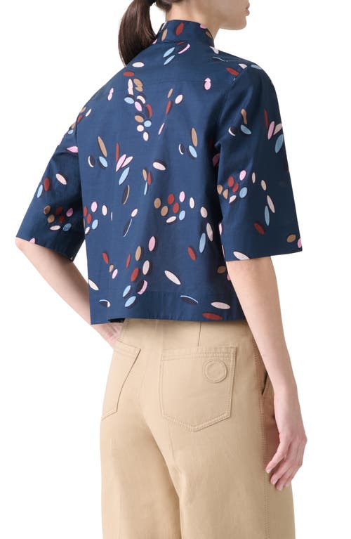 Akris Punto Dropping Dots Short Sleeve Crop Button-down Shirt In Blue