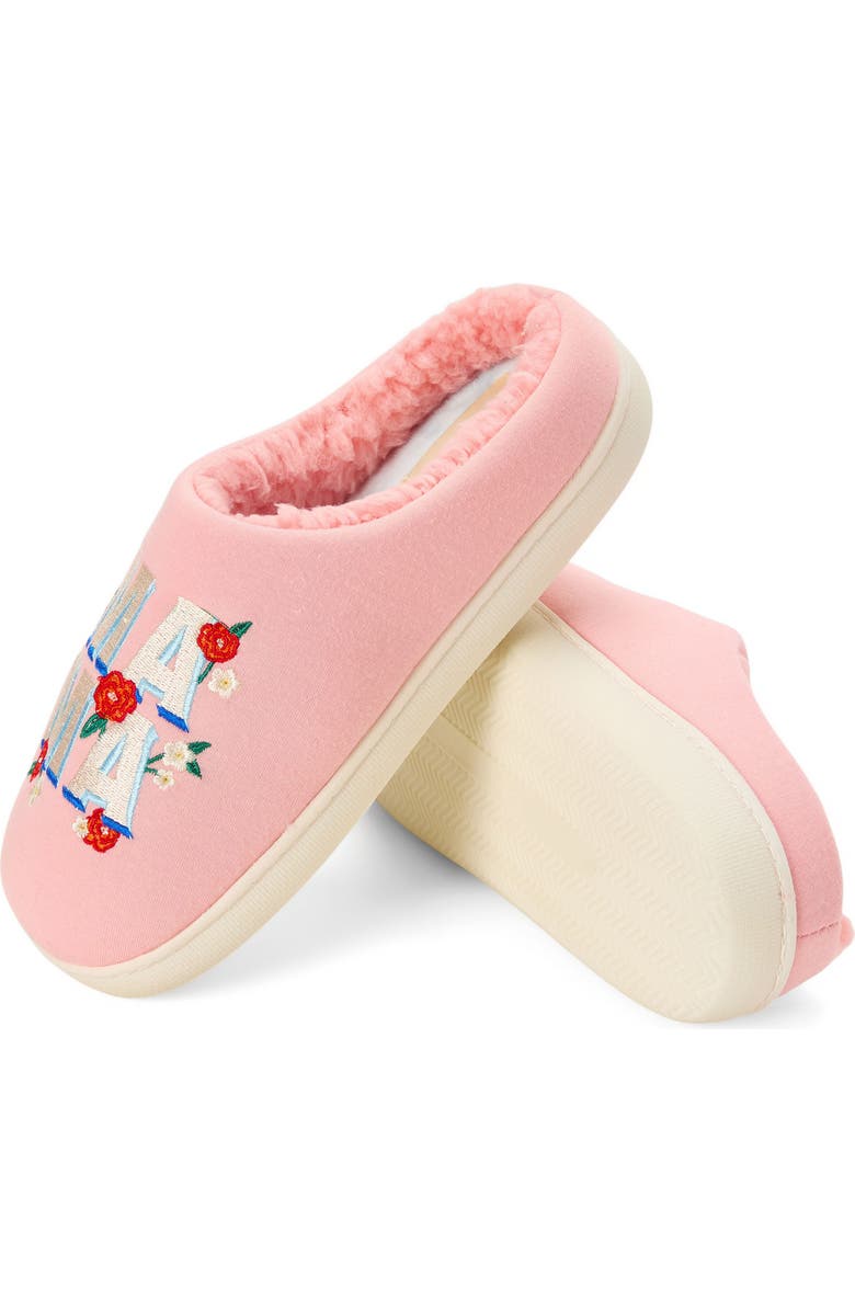 DEARFOAMS 'Mama' Embroidered Faux Fur Lined Slipper, Alternate, color, Coral Cream