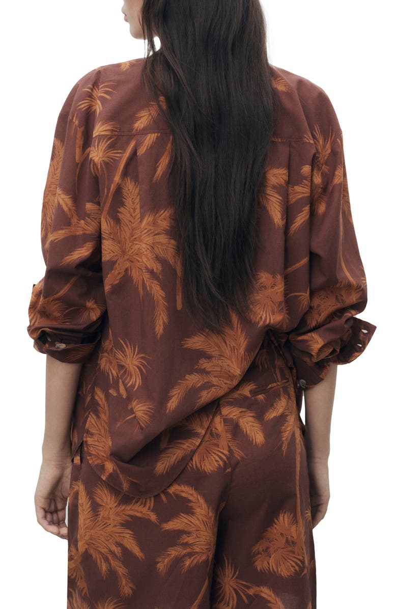 MANGO Palm Print Cotton Button-Up Shirt, Alternate, color, Brown