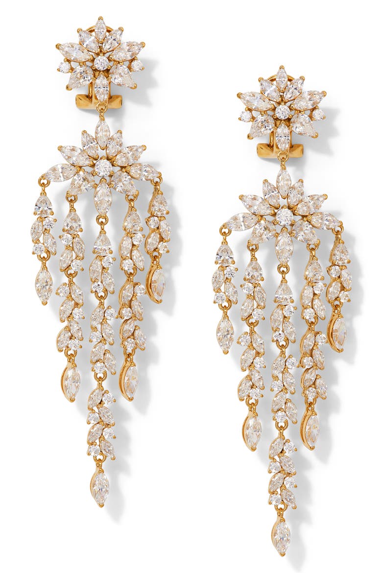 Sav Drama Cubic Zirconia Chandelier Earrings, Main, color, GOLD