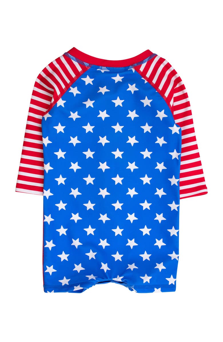 RuggedButts Boys Long Sleeve One Piece Rash Guard, Alternate, color, Stars & Stripes