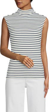 Lands' End Cap Sleeve Drapey Rib Fitted Funnel Neck Tank