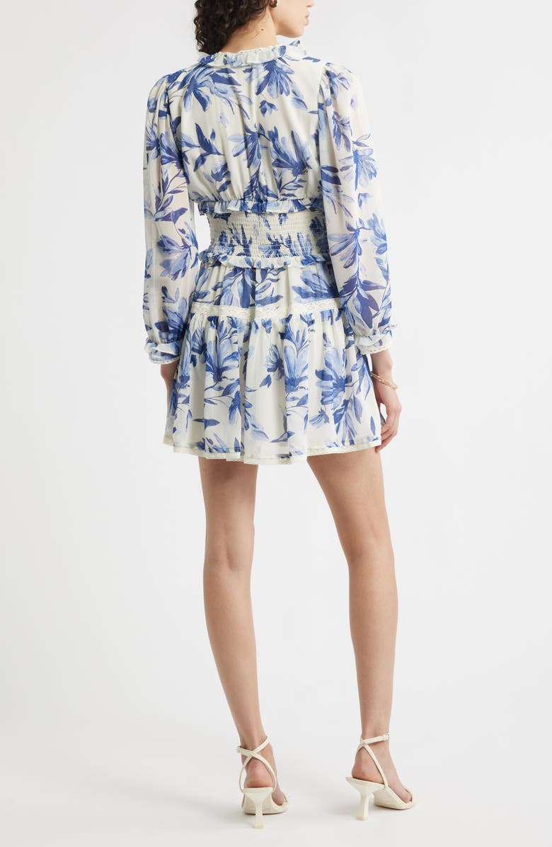 Chelsea28 Long Sleeve Ruffle Trim Minidress, Alternate, color, Ivory - Blue Adeline Floral