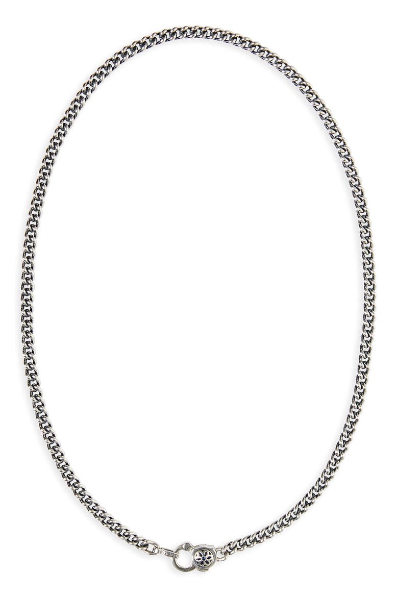Men's Sapphire Rosette AA Curb Chain Necklace, Main, color, STERLING SLIVER