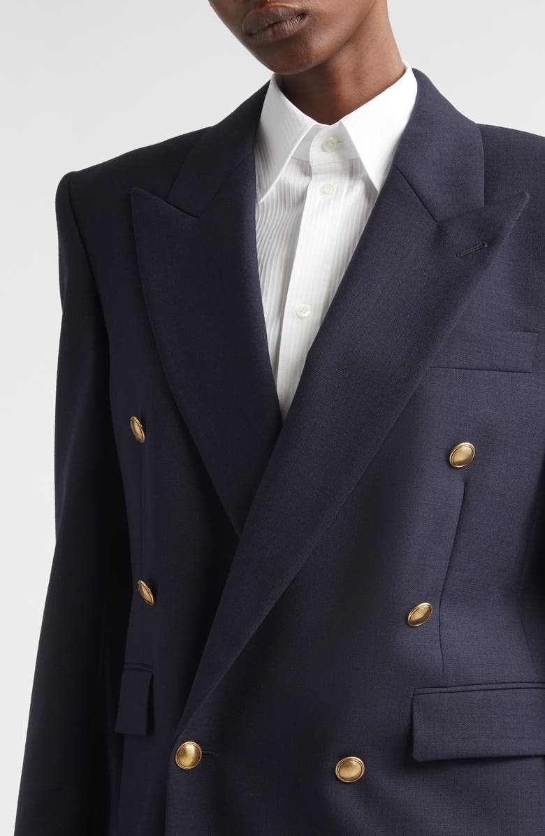 Saint Laurent Double Breasted Wool Blazer, Alternate, color, Marine