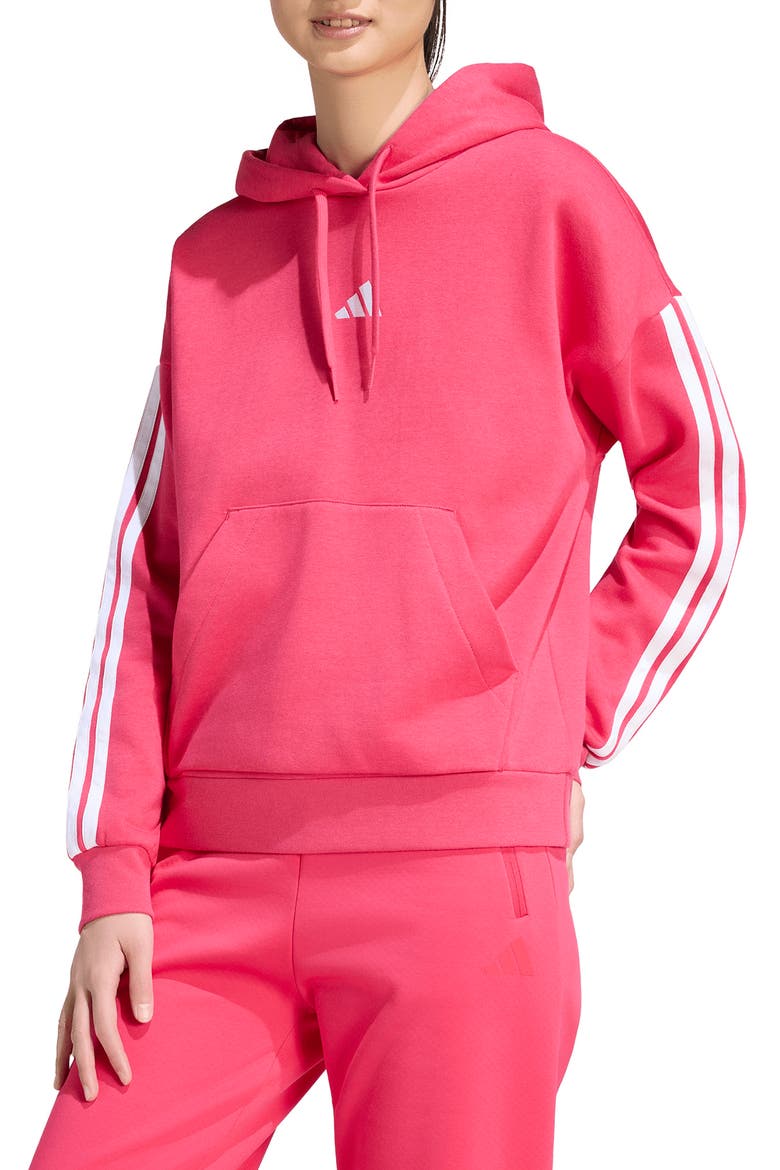 3-Stripes Fleece Hoodie, Main, color, POWER PINK/ WHITE