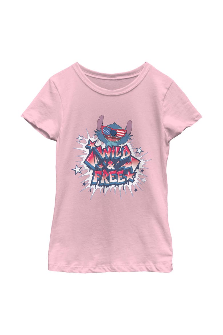 Girl's Lilo & Stitch Troublemaker Wild and Free  Graphic T-Shirt, Main, color, Light Pink