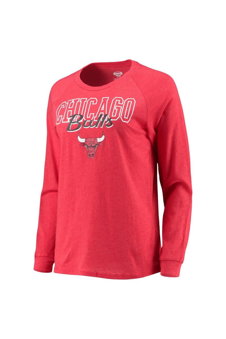 Women's Concepts Sport Heathered Black/Heathered Red Chicago Bulls Raglan Long Sleeve T-Shirt & Shorts Sleep Set, Alternate, color, Heather Black