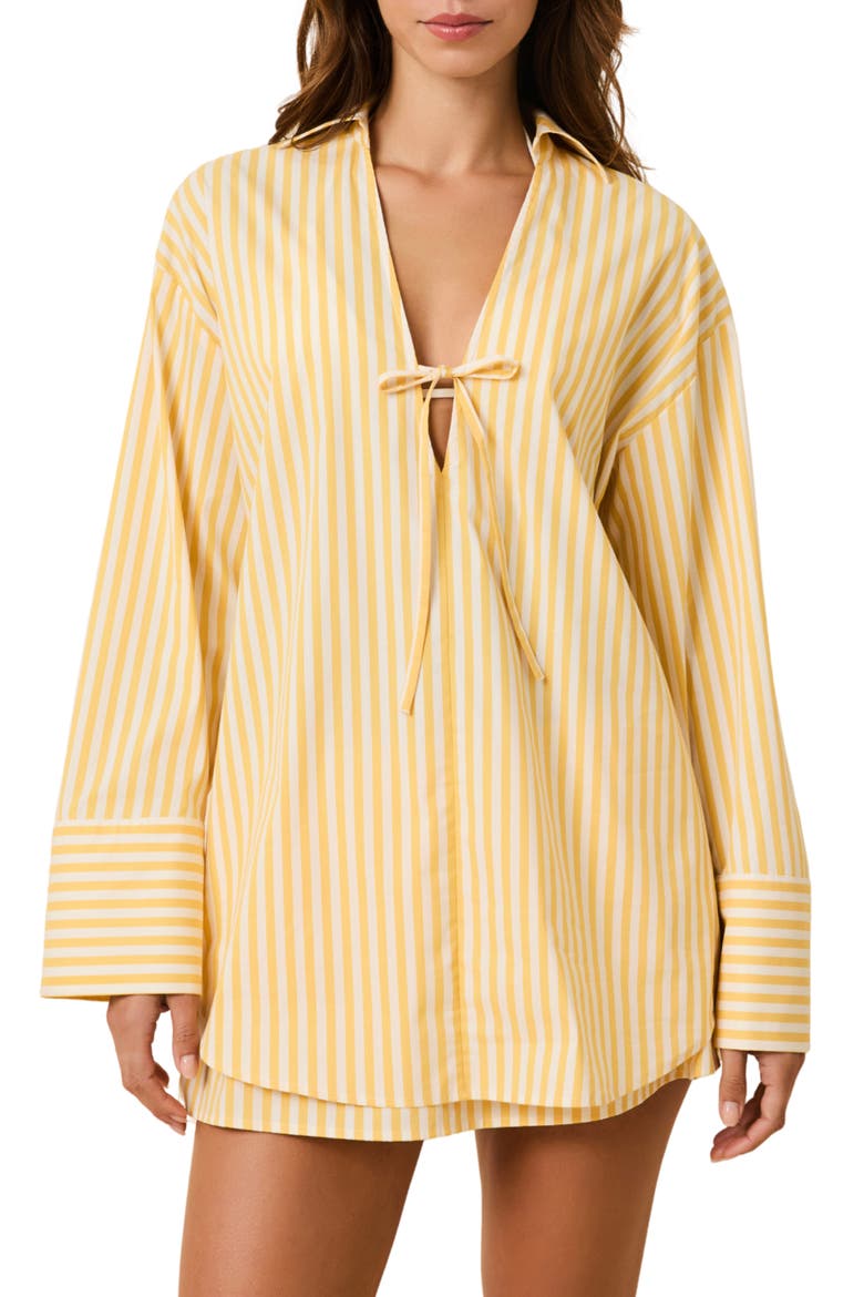 The Livia Stripe Tunic Dress, Main, color, LEMON DROP X BRULE