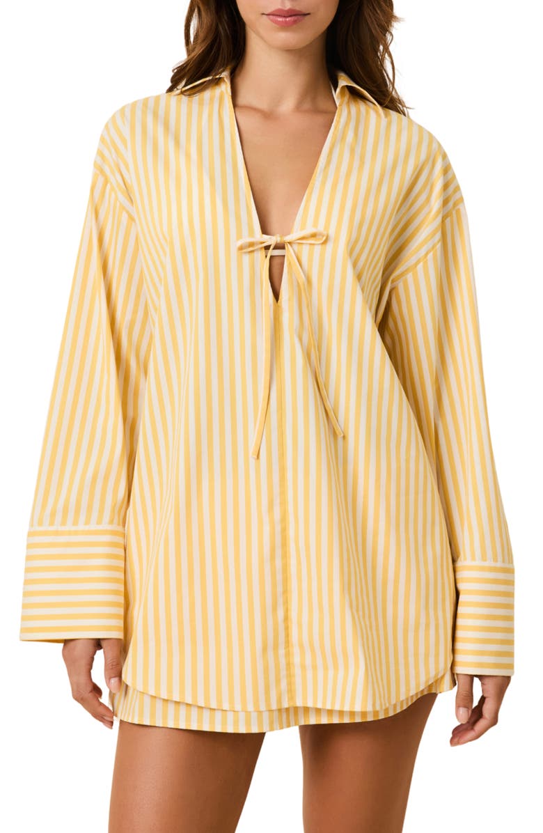 Solid & Striped The Livia Stripe Tunic Dress, Main, color, Lemon Drop X Brule