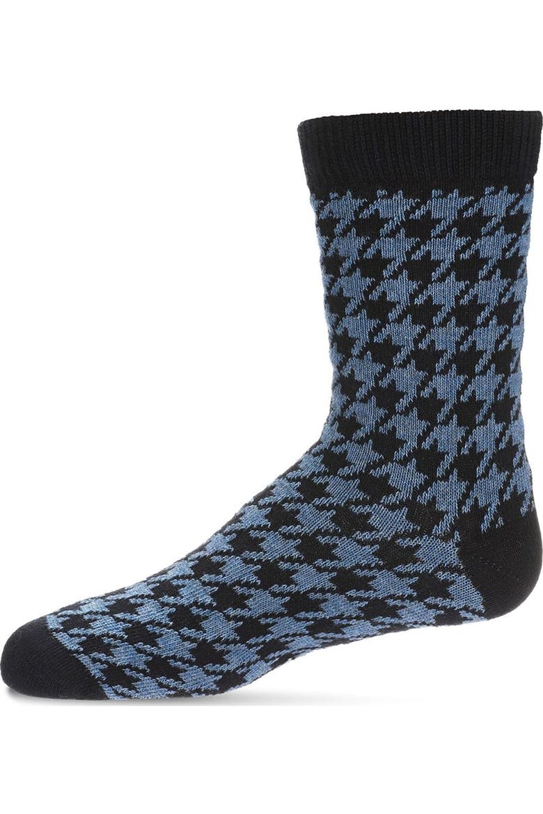 Houndstooth Crew Sock, Main, color, Denim Heather