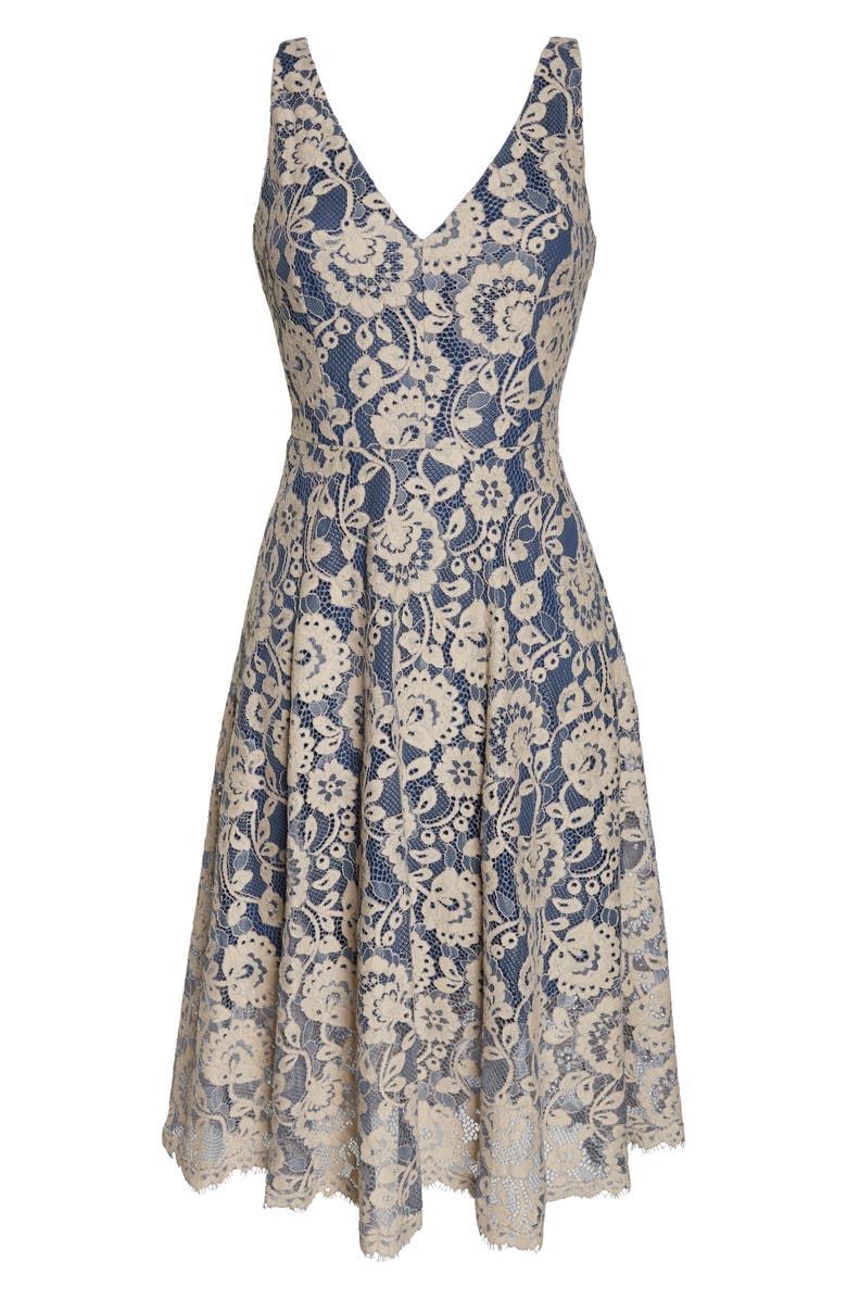Vince Camuto Lace V-Neck Fit & Flare Dress, Alternate, color, 