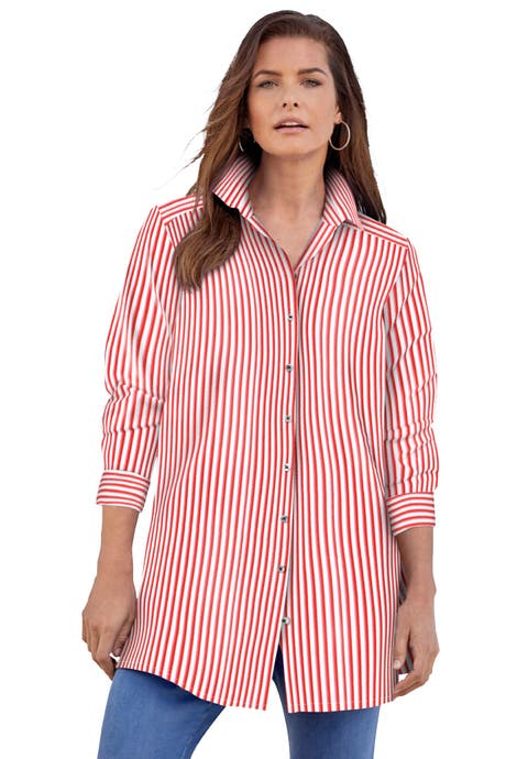 Kate Long-Sleeve Crisp Cotton-Blend Button-Front Tunic (Plus)