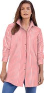 Roaman's Kate Long-Sleeve Crisp Cotton-Blend Button-Front Tunic