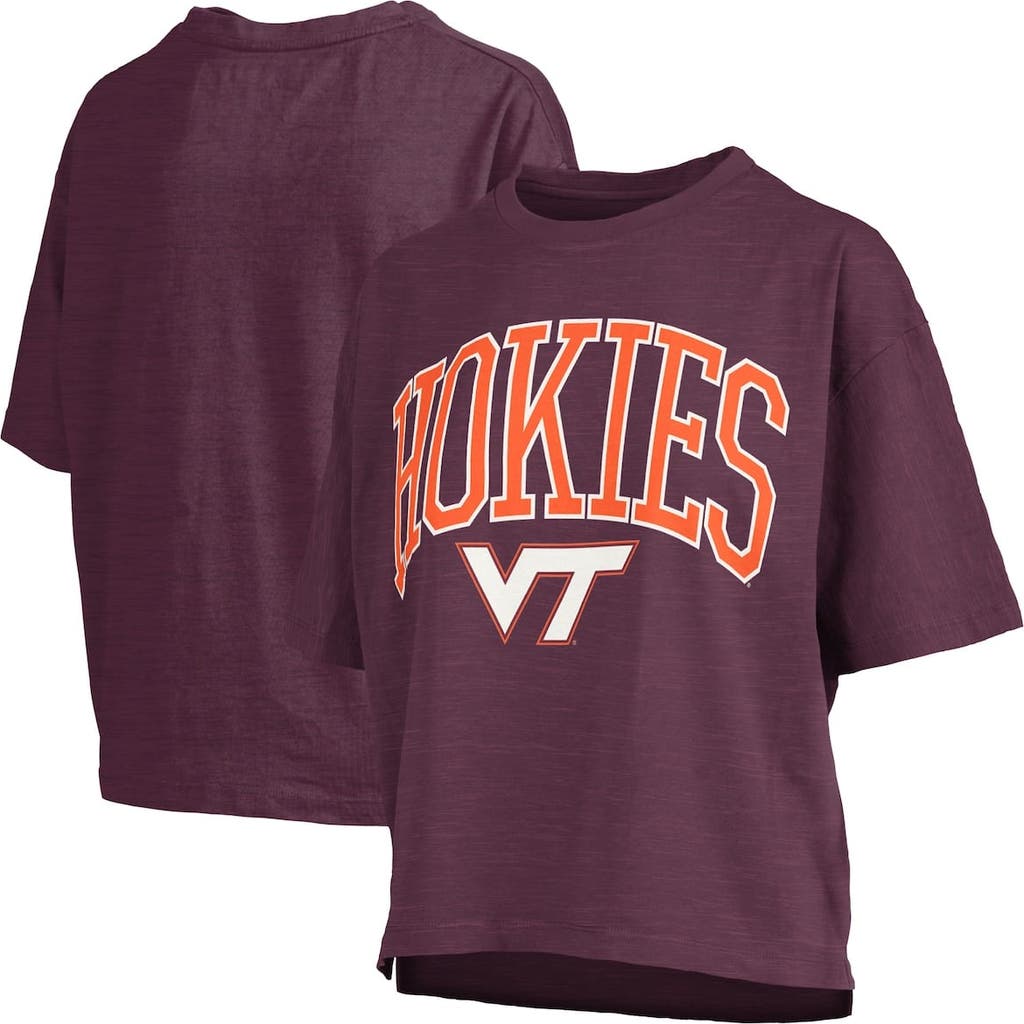 PRESSBOX PRESSBOX MAROON VIRGINIA TECH HOKIES NELSON ARCH OVER LOGO WAIST LENGTH OVERSIZED SLUB T-SHIRT