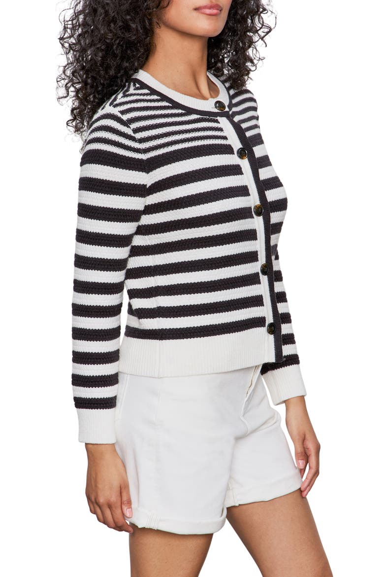 City Summer Stripe Cotton Cardigan, Alternate, color, BLACK/ WHITE