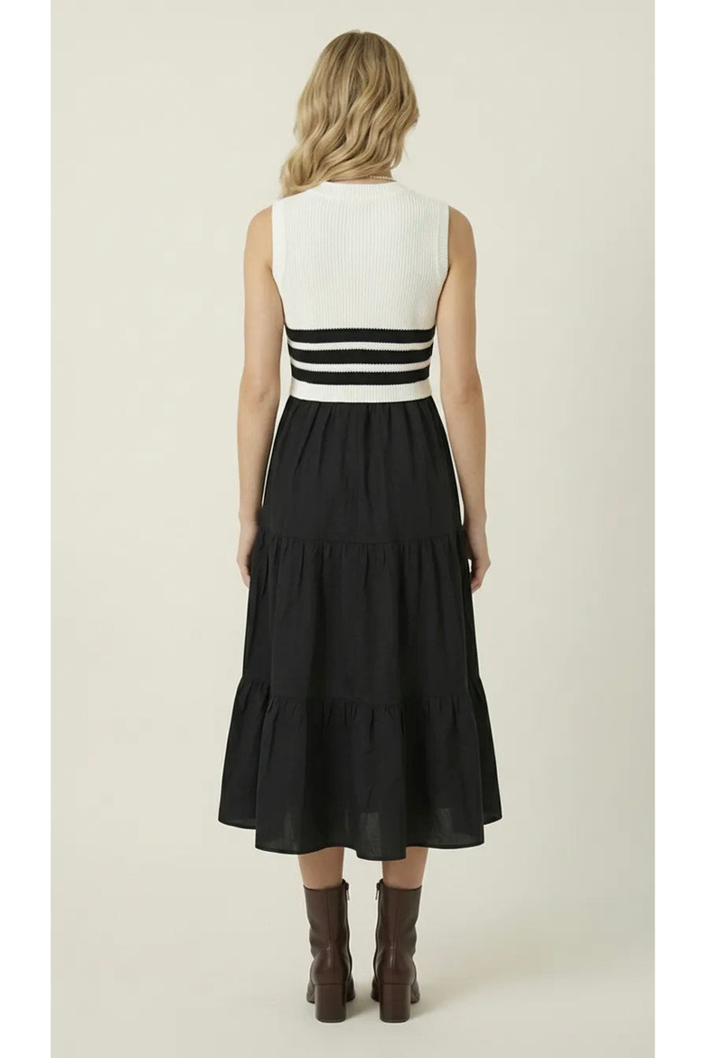 Striped Knit Tiered Midi Dress, Alternate, color, Off-White / Black