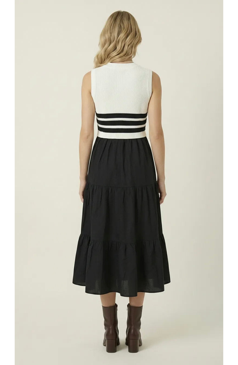 Modenaire Striped Knit Tiered Midi Dress, Alternate, color, Off-White / Black