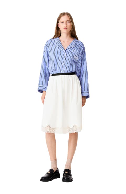 Mid-length cotton and lace skirt