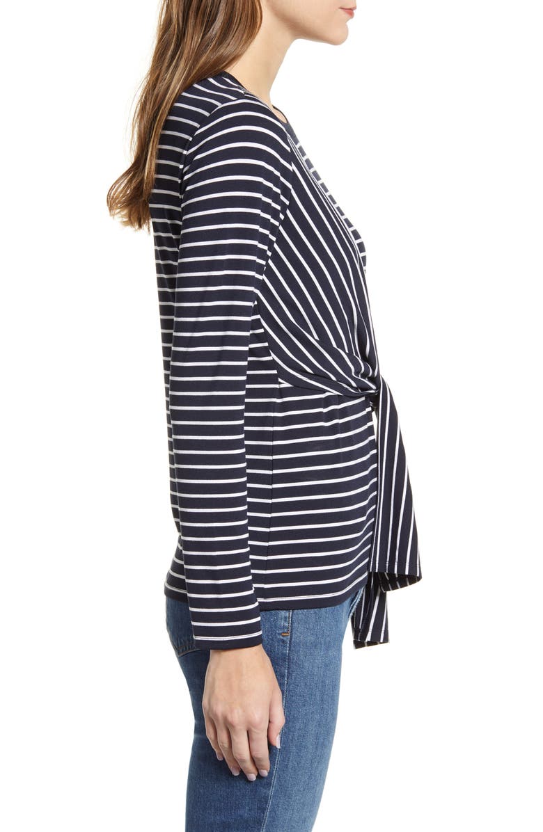 Tommy Hilfiger Stripe Long Sleeve Tie Front Top, Alternate, color, 