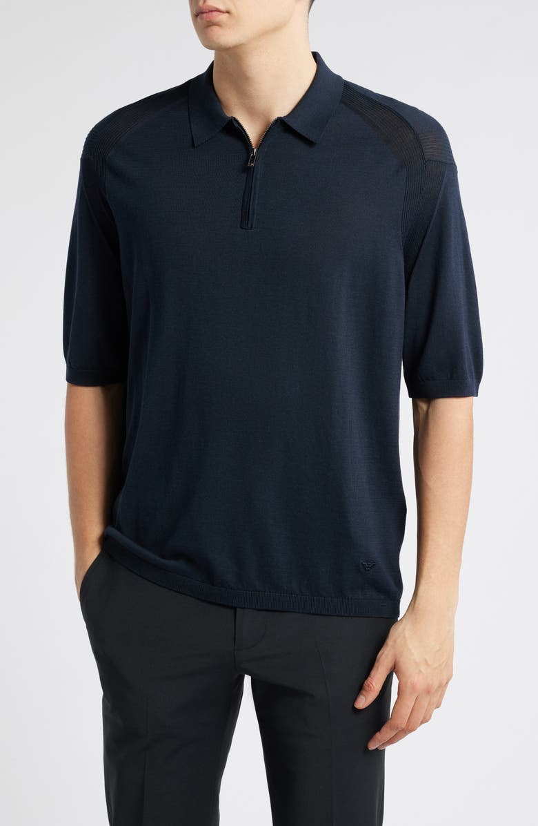 Emporio Armani Quarter Zip Polo, Main, color, Solid Blue Navy