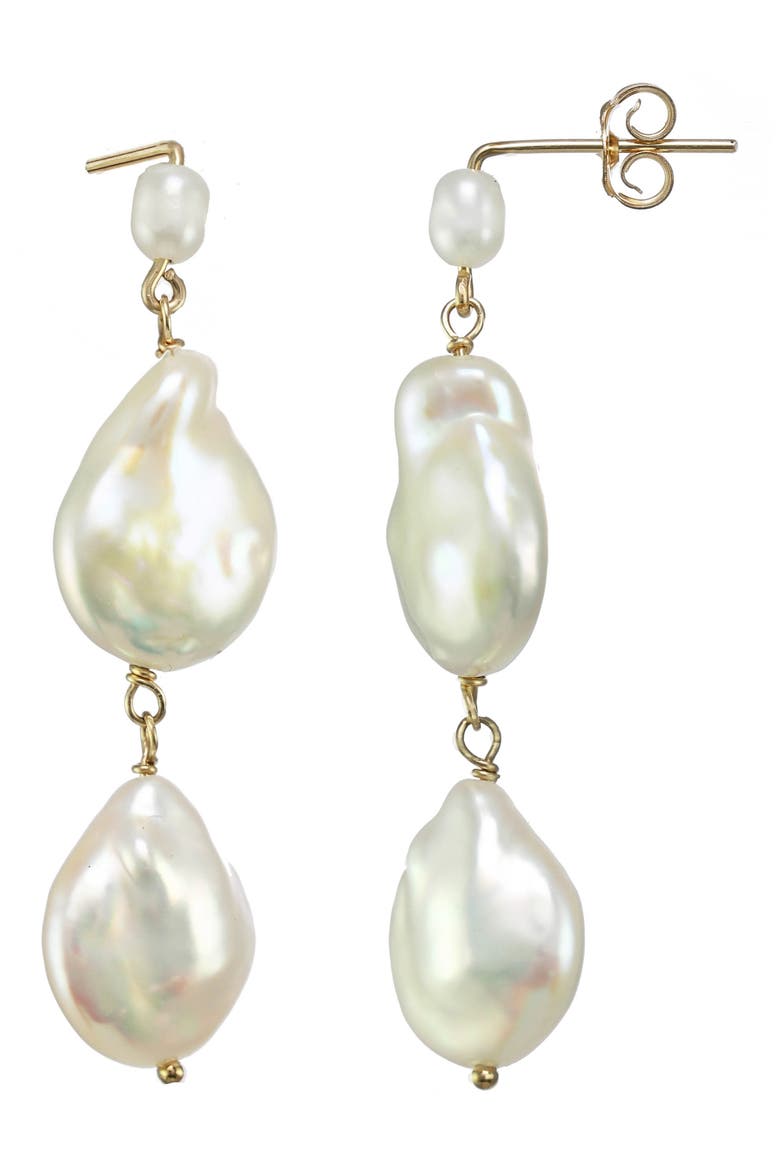 Karo Genuine Pearl Linear Drop Earrings, Main, color, GOLD