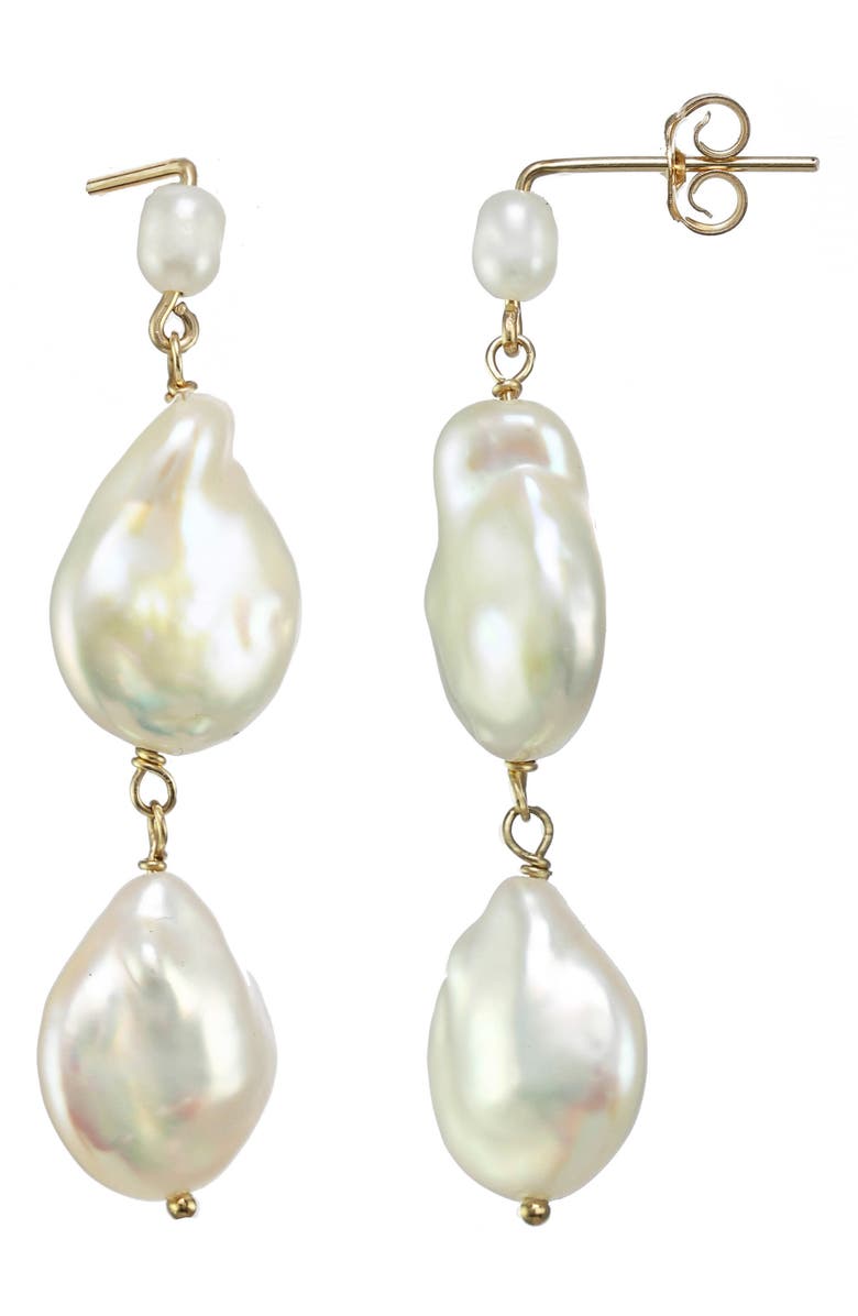 KOZAKH Karo Genuine Pearl Linear Drop Earrings, Main, color, Gold