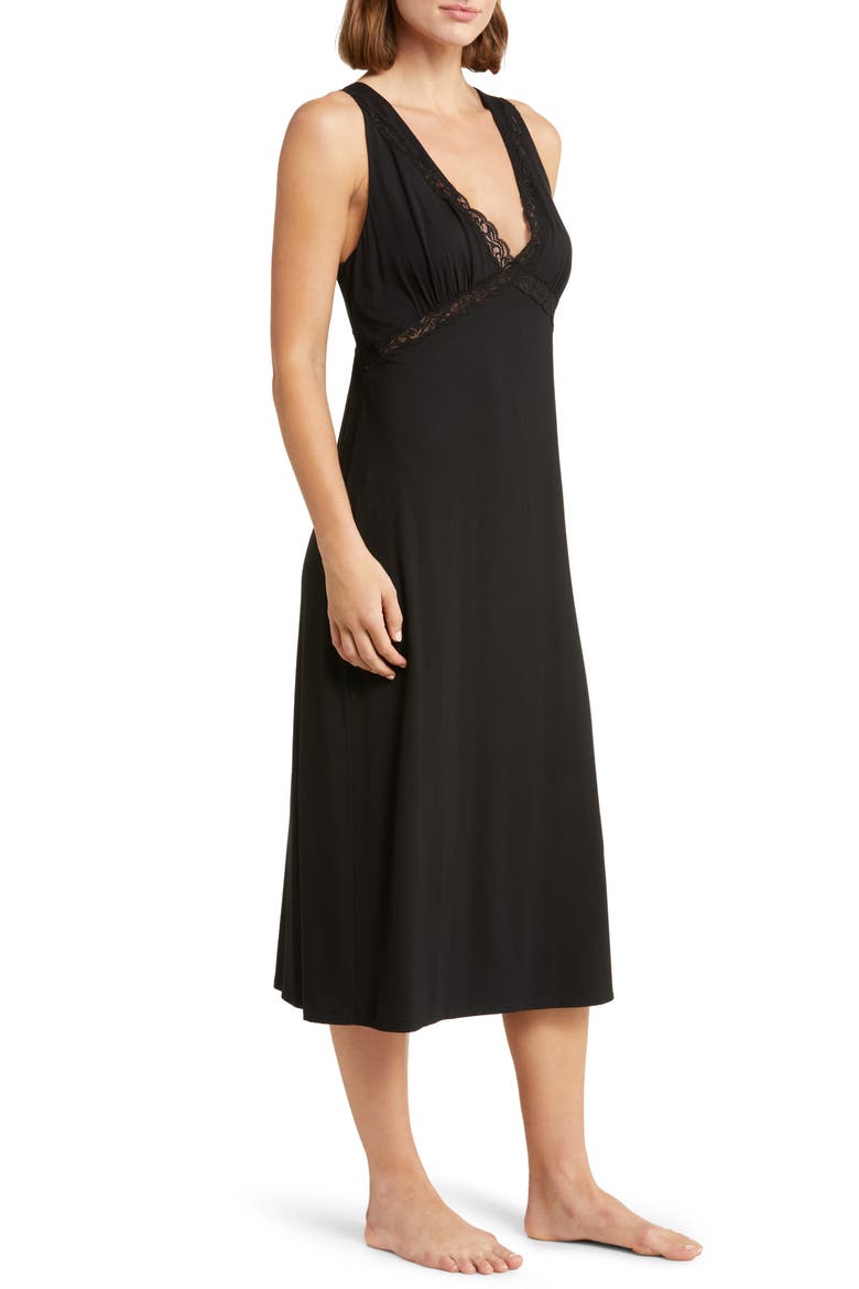 Feathers Lace Trim Nightgown, Alternate, color, BLACK