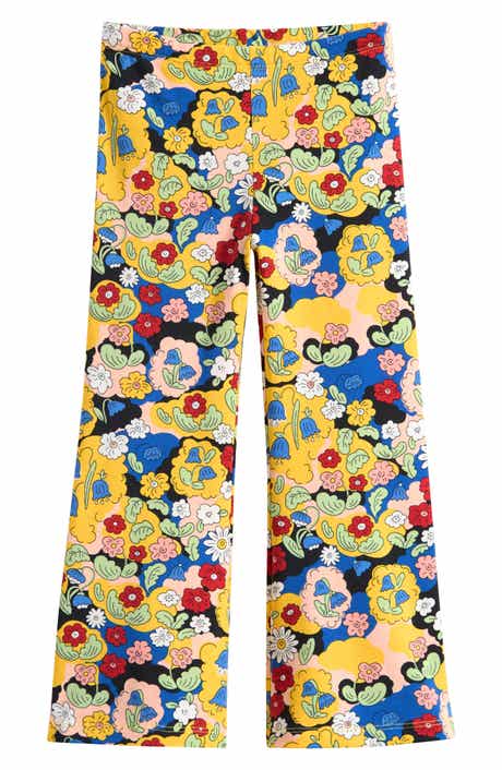 Mini Rodini Kids' Floral Cotton Jersey Wide Leg Pants
