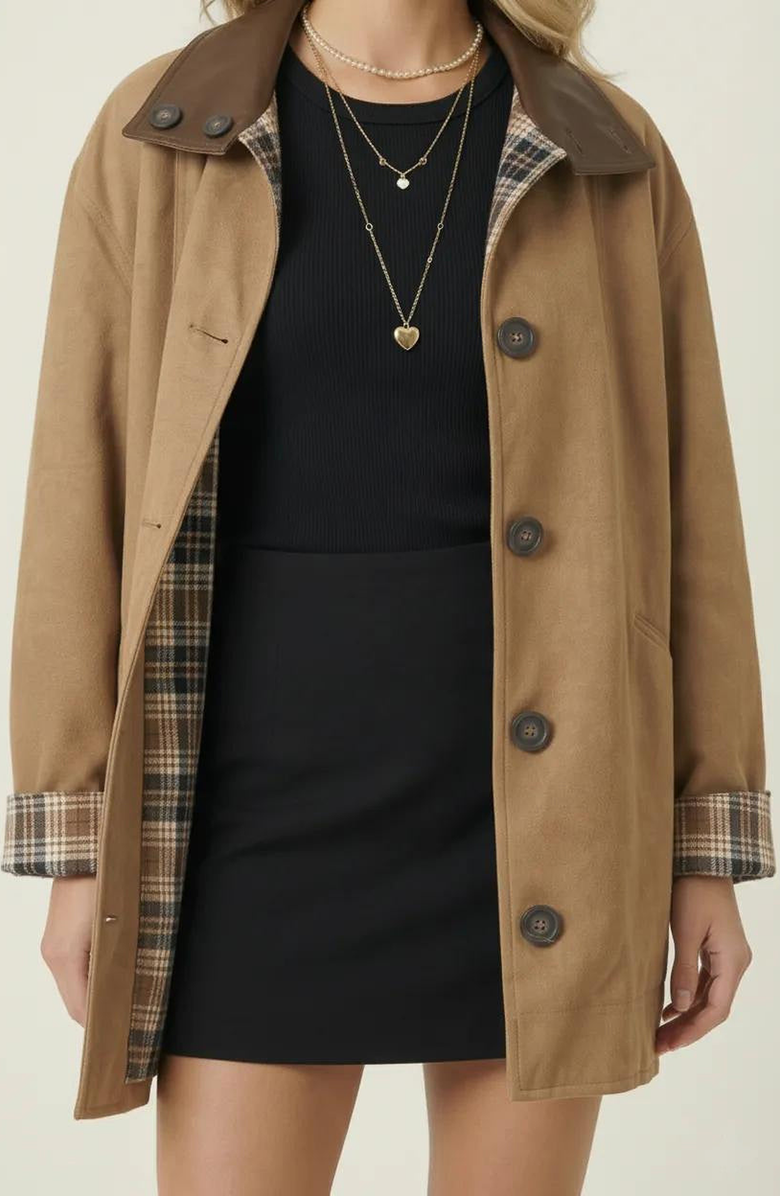 Modenaire Reversible Plaid Jacket, Main, color, Camel / Plaid