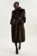 Karen Millen Petite Faux Fur Belted Midi Coat