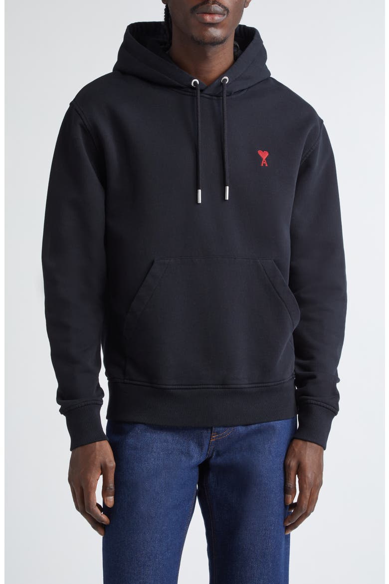 Embroidered Ami De Coeur Cotton Hoodie, Main, color, 001 NOIR
