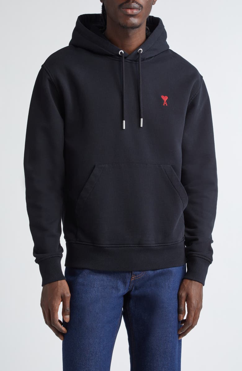 AMI PARIS Embroidered Ami De Coeur Cotton Hoodie, Main, color, 001 Noir