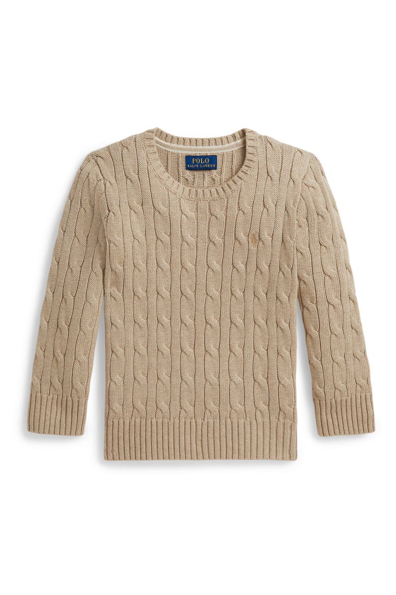 Kids' Cable Stitch Combed Cotton Sweater, Main, color, TAN HEATHER