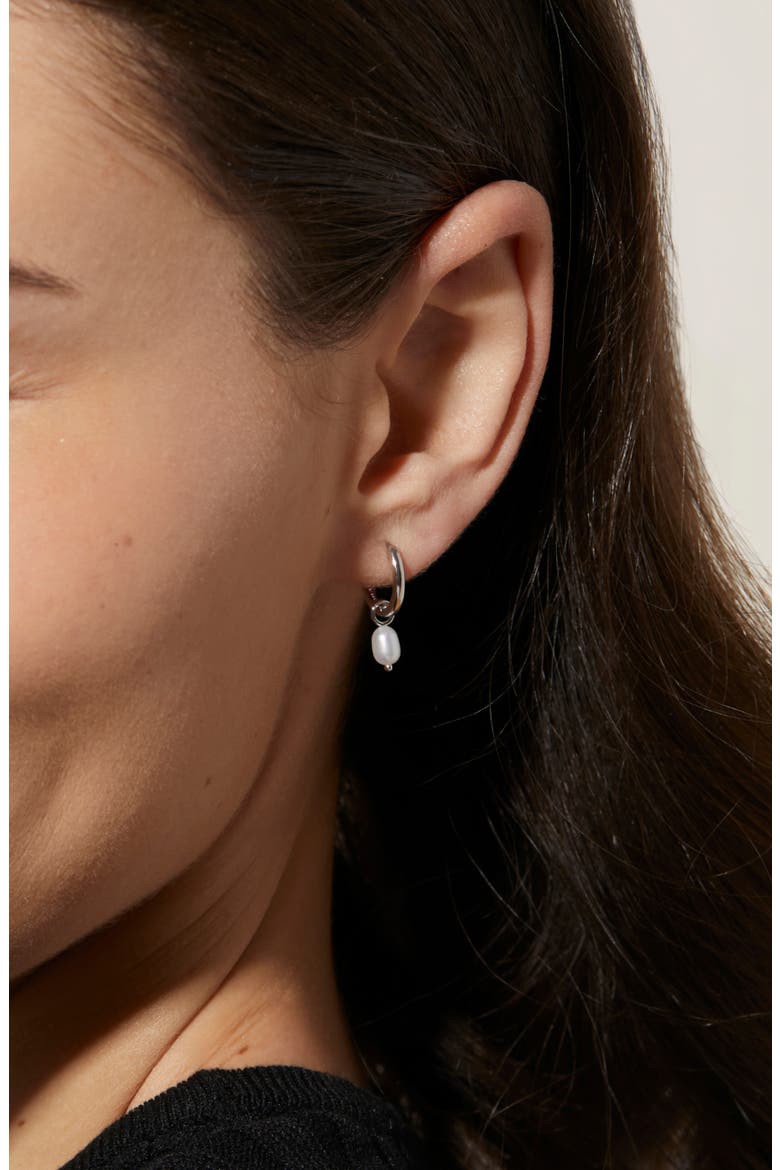 Freshwater Pearl Huggie Hoop Earrings, Alternate, color, SILVER / WHITE