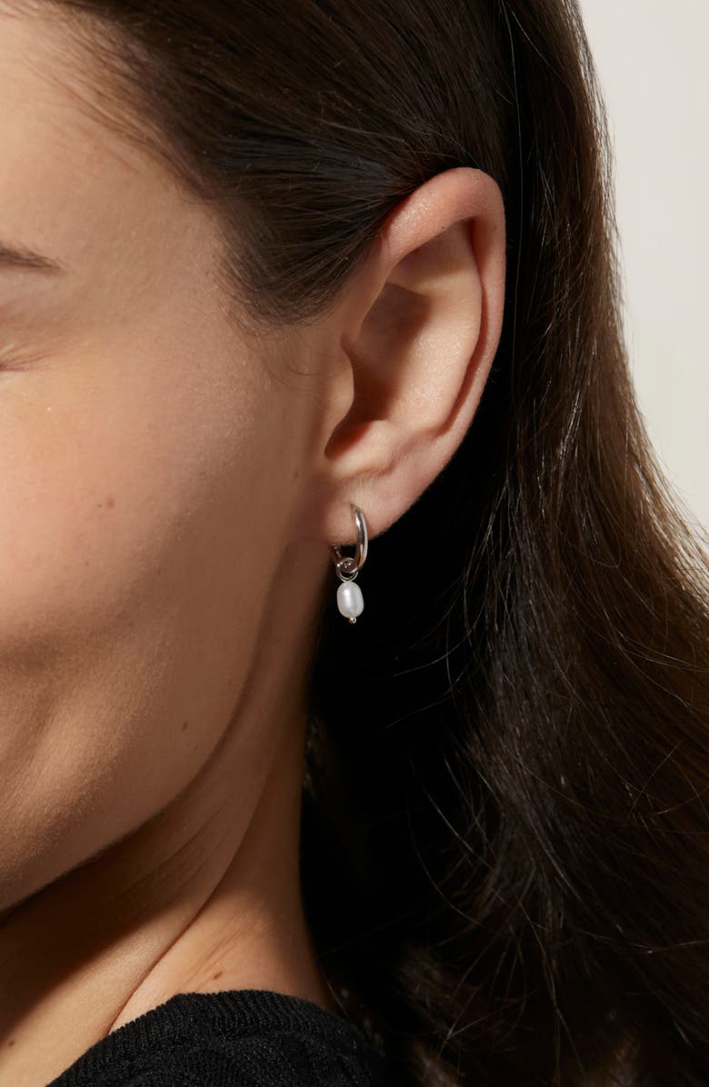 Ana Luisa Freshwater Pearl Huggie Hoop Earrings, Alternate, color, Silver / White