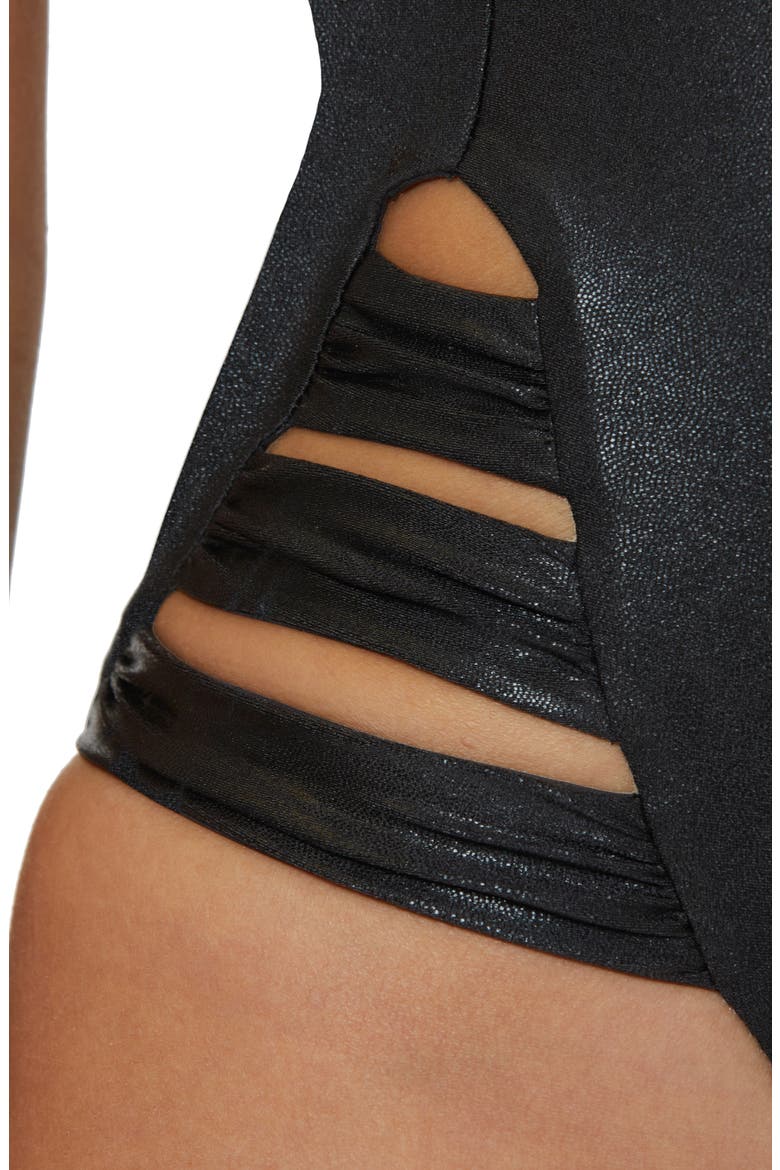Liquid Metal One-Piece Swimsuit, Alternate, color, BLACK