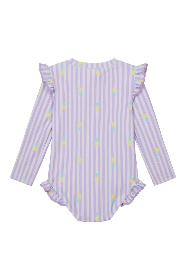 Ruffled Long Sleeve One-Piece Rashguard Swimsuit & Hat Set, Alternate, color, PURPLE