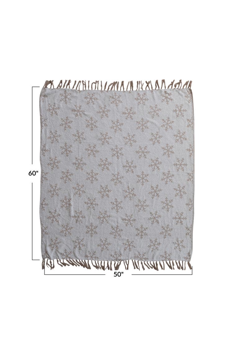 Woven Jacquard Throw with Snowflake Pattern and Fringe, Alternate, color, Beige