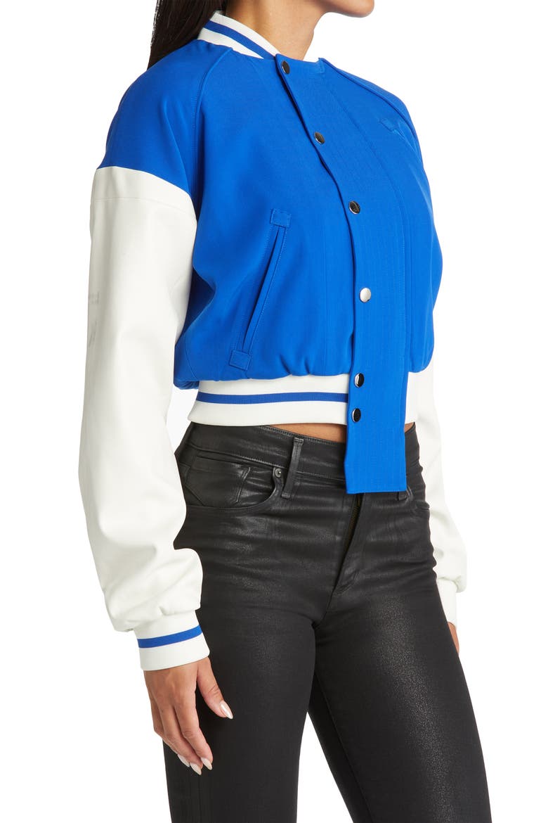 Colorblock Crop Bomber Jacket, Alternate, color, BLUE