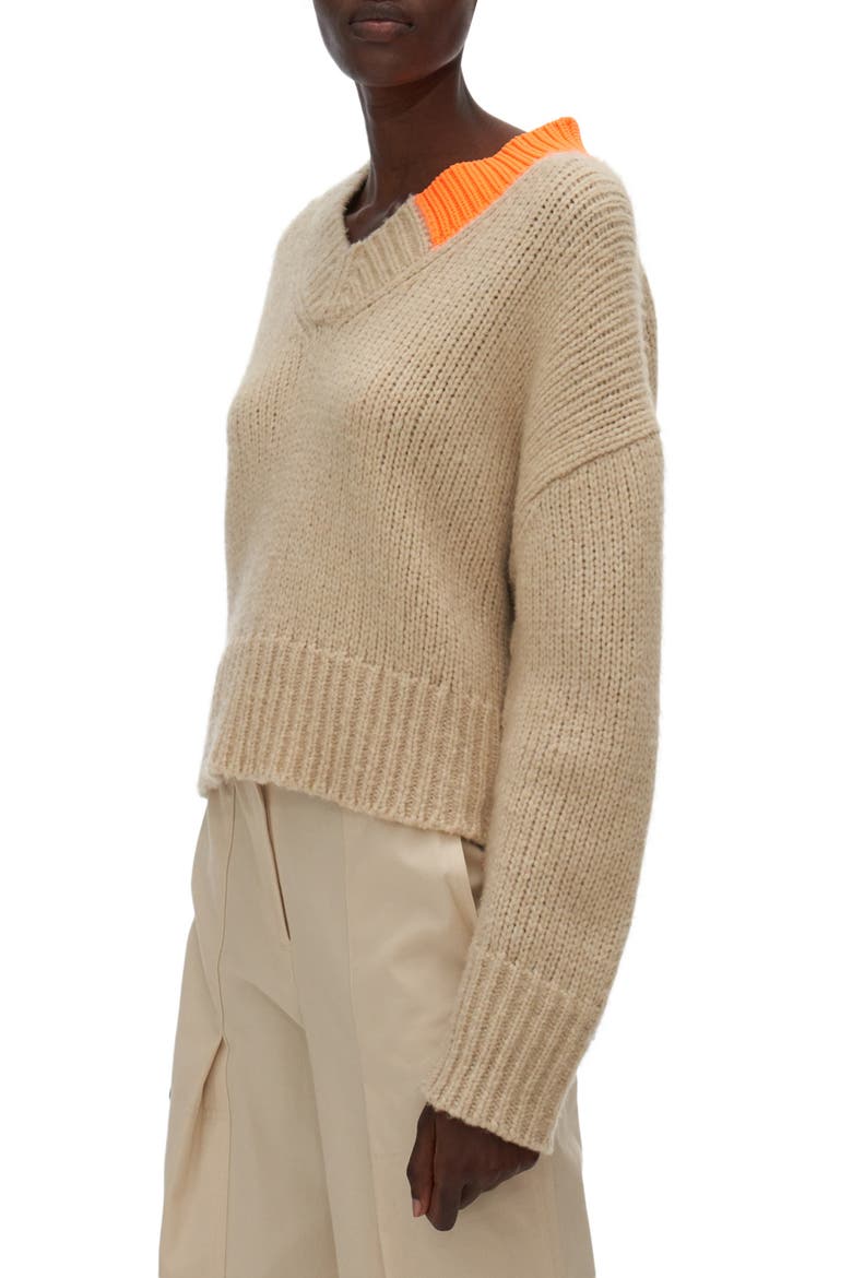 Wool & Camel Hair Blend V-Neck Sweater, Alternate, color, WINTER WHITE