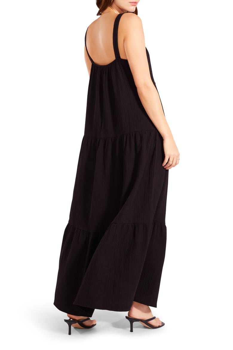 Arianna Sleeveless Tiered Cotton Maxi Dress, Alternate, color, BLACK