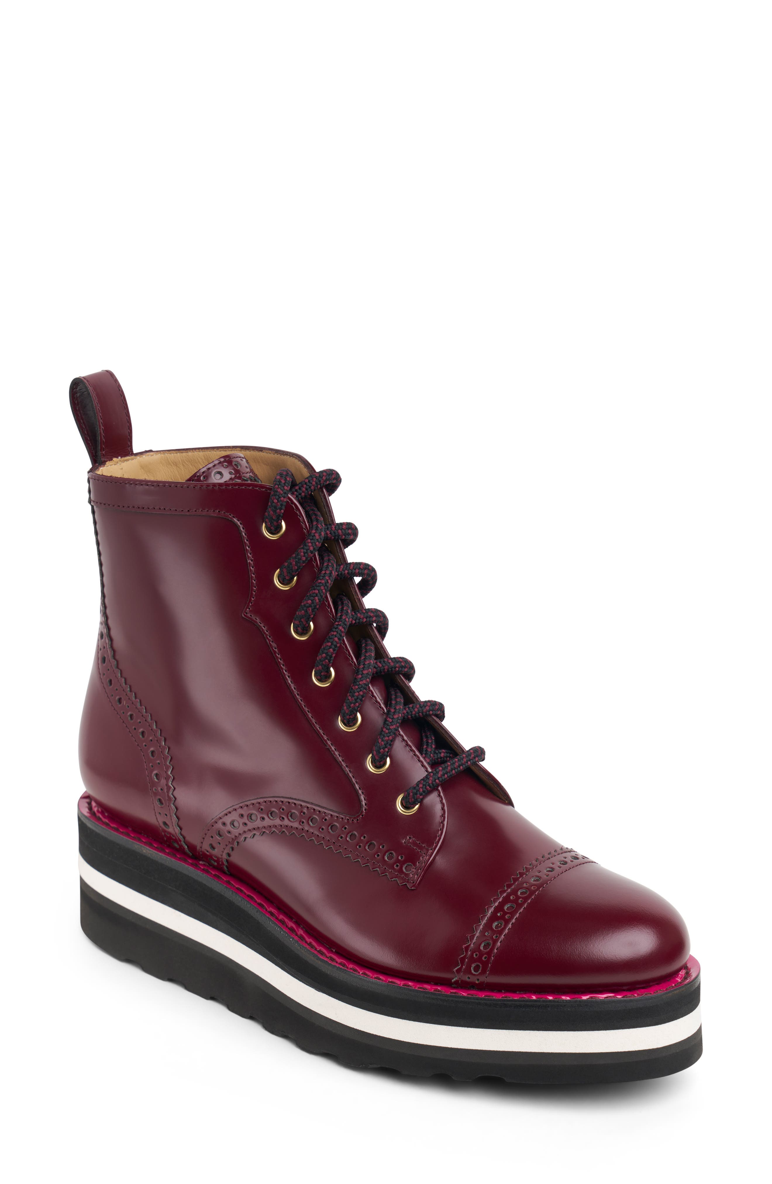 The Office of Angela Scott Ms. Chicago Cap Toe Platform Wedge Bootie, Main, color, Bordeaux