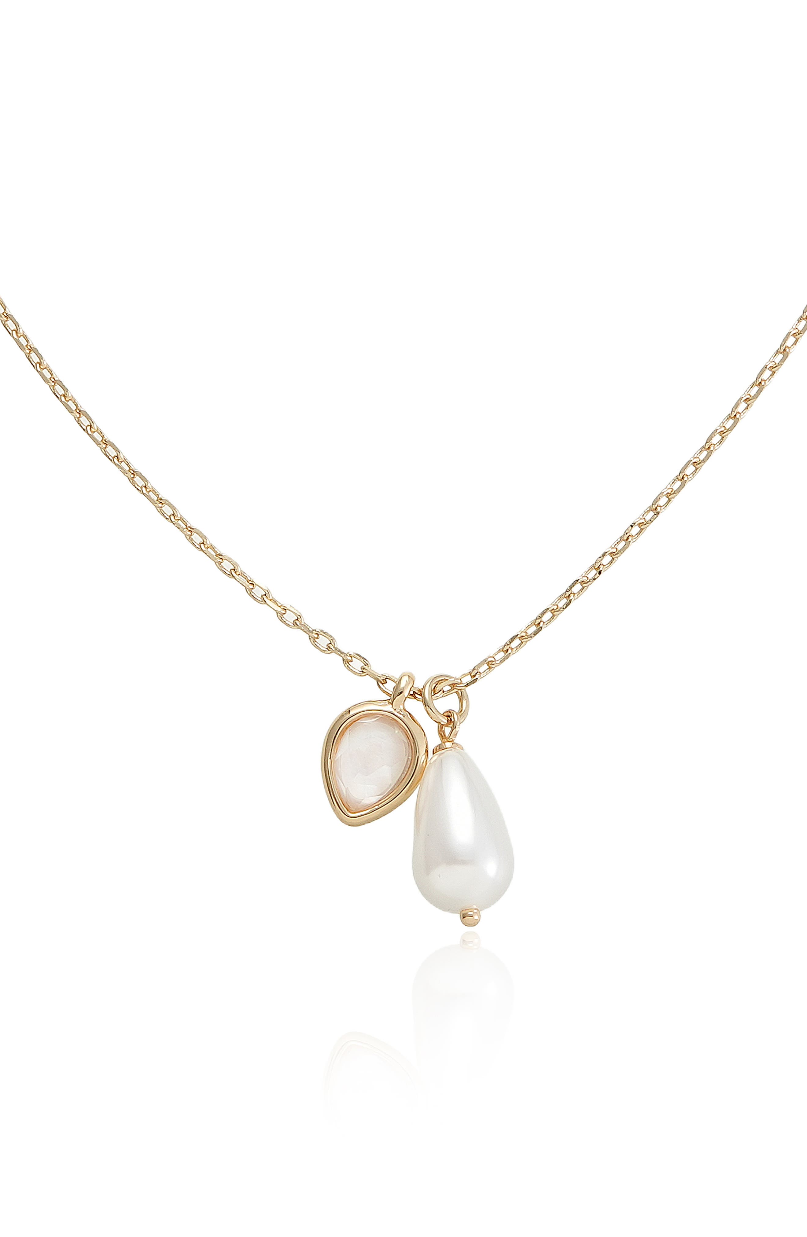 Radiant Imitation Pearl and Gem Pendant Necklace