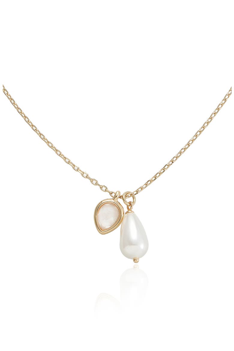 Radiant Imitation Pearl and Gem Pendant Necklace, Main, color, GOLD