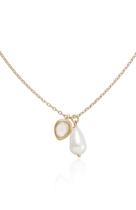 Radiant Imitation Pearl and Gem Pendant Necklace