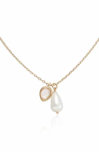 Radiant Imitation Pearl and Gem Pendant Necklace